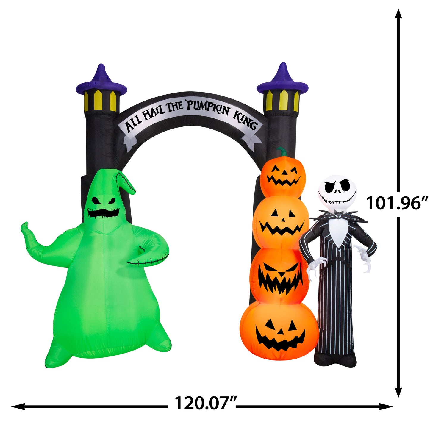 Gemmy Airblown Inflatable NBC Jack and Oogie w/Pumpkins Archway Disney, 8.5 ft Tall, Multicolored
