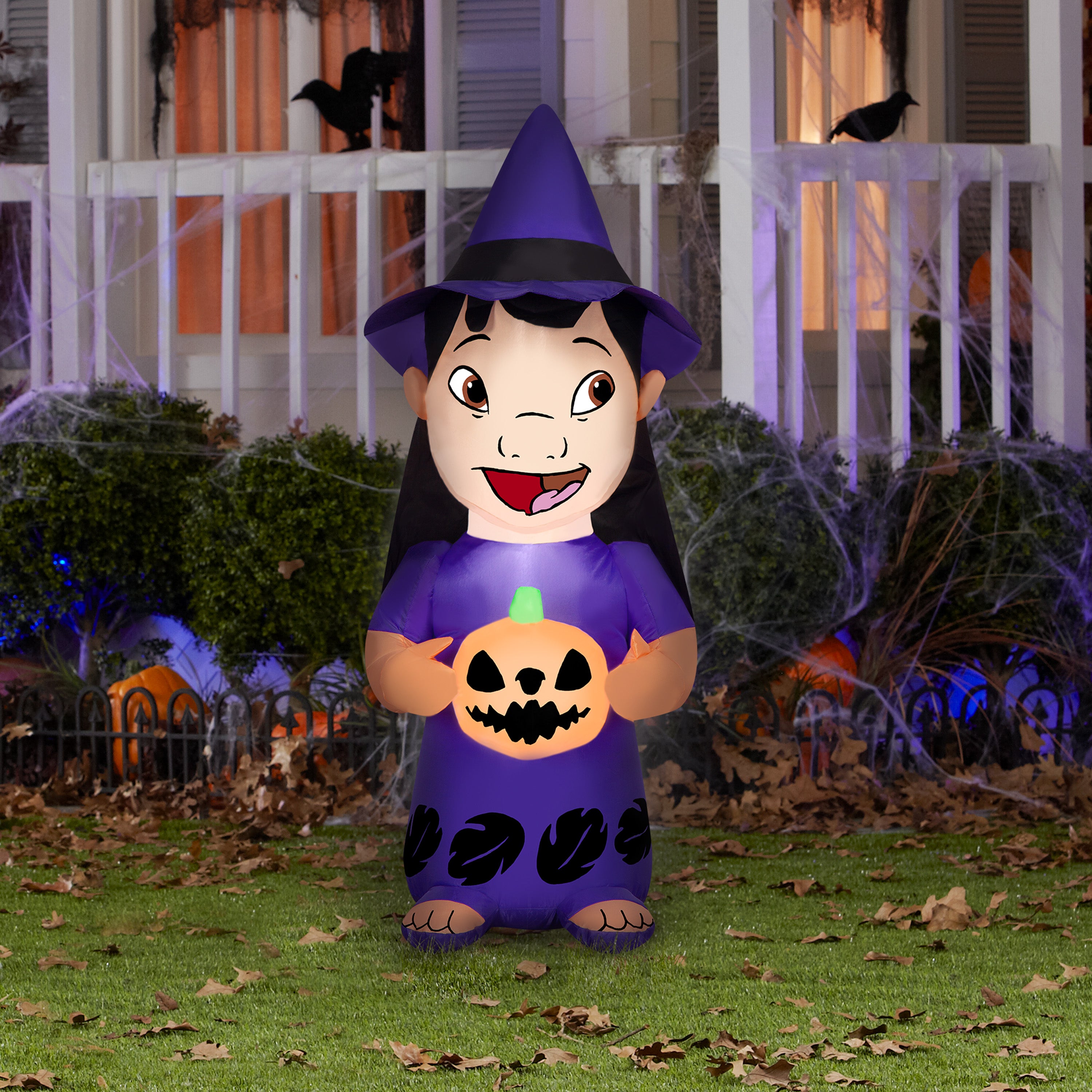 Gemmy Airblown Inflatable Lilo w/ Witch Hat and Pumpkin Disney, 4 ft Tall, Multicolored