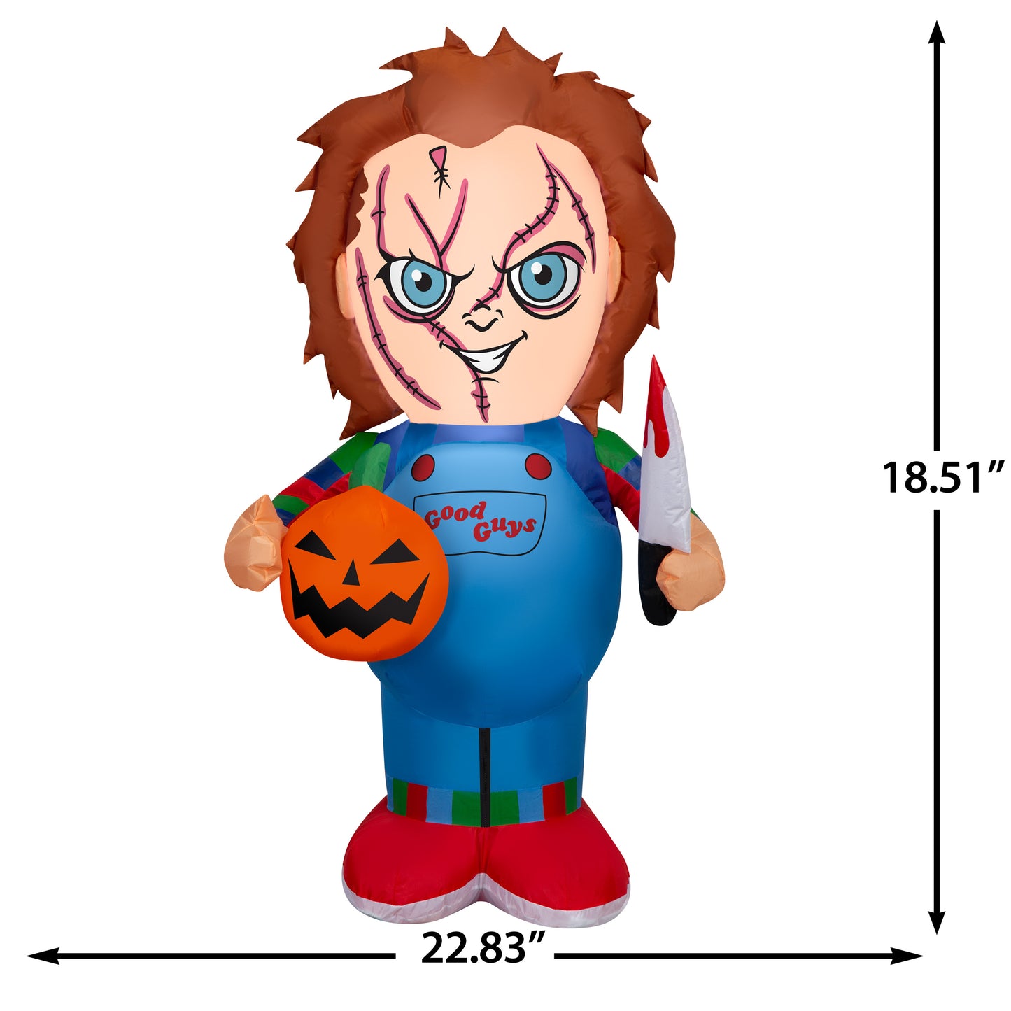 Gemmy Airblown Inflatable Stylized Chucky Holding Pumpkin Universal , 3.5 ft Tall, Multicolored
