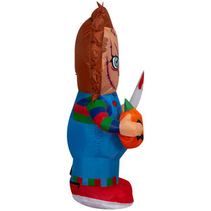 Gemmy Airblown Inflatable Stylized Chucky Holding Pumpkin Universal , 3.5 ft Tall, Multicolored