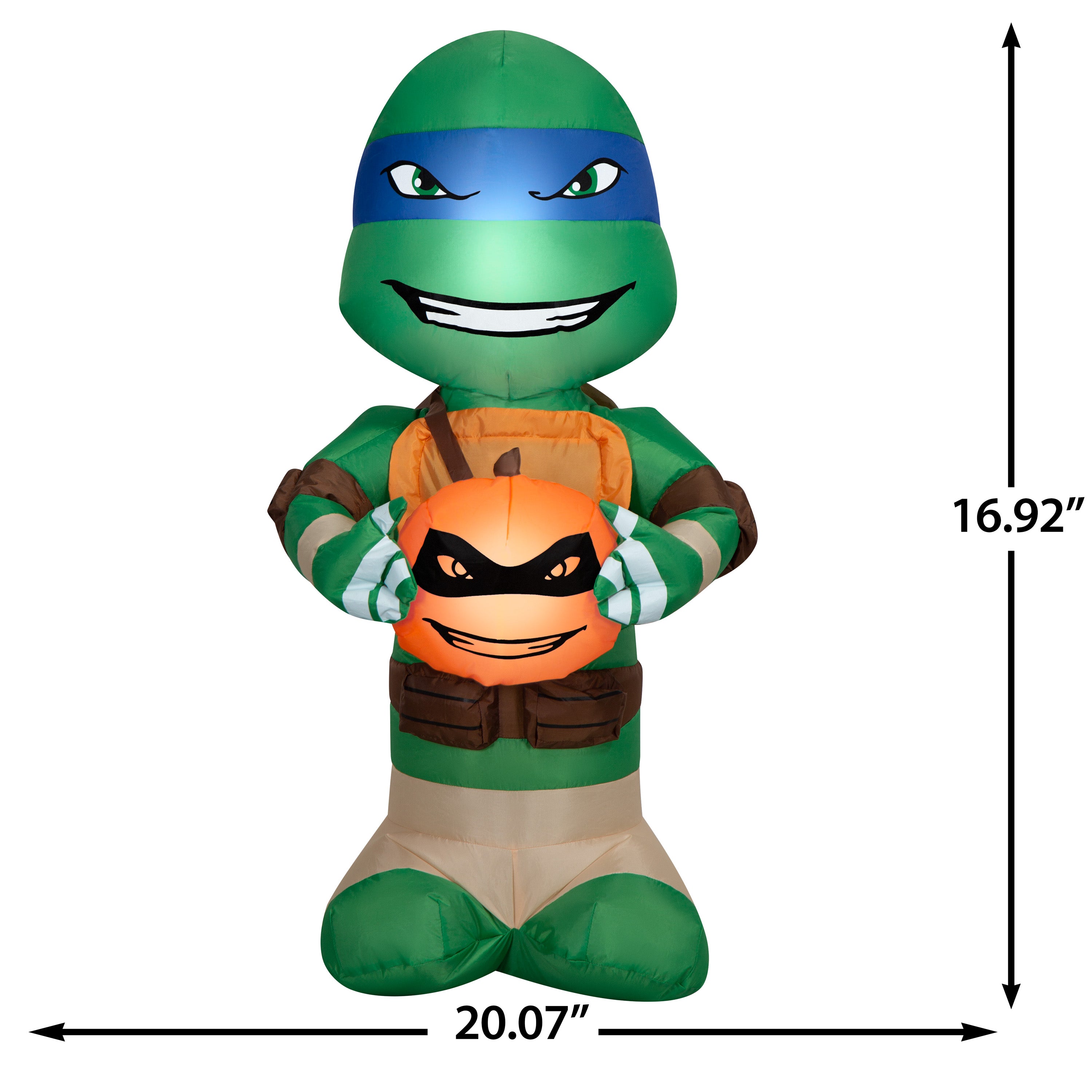 Gemmy Airblown Inflatable TMNT Big Head Leonardo w/Pumpkin Nick, 3 ft Tall, Multicolored