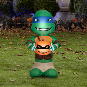 Gemmy Airblown Inflatable TMNT Big Head Leonardo w/Pumpkin Nick, 3 ft Tall, Multicolored