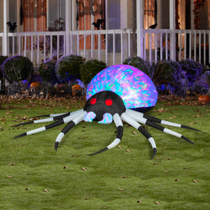 8' Projection Airblown Kaleidoscope Black and White Spider Halloween Inflatable
