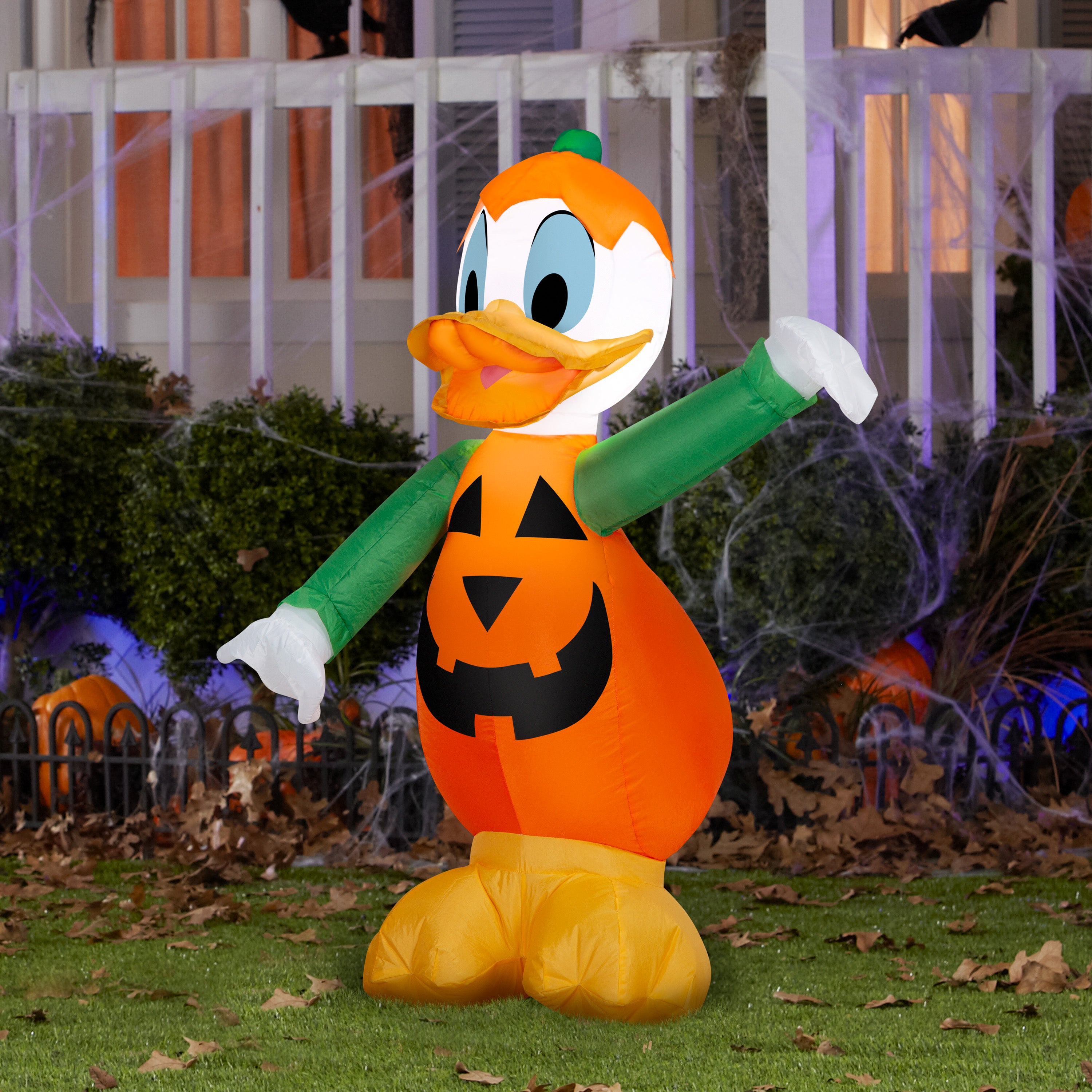 Gemmy Airblown Inflatable Donald Duck in Pumpkin Costume Disney, 3.5 ft Tall, Multicolored
