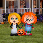 Load image into Gallery viewer, Universal Chucky and Tiffany Halloween Inflatable with Jack-o'-Lantern, 5-Ft Lighted Yard Decor for Indoor or Outdoor Use
