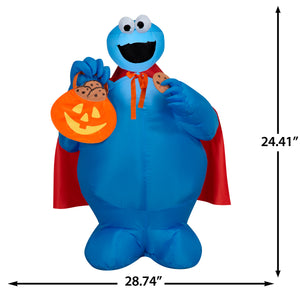Gemmy Airblown Inflatable Cookie Monster w/Cape Sesame Street, 3 ft Tall, Multicolored