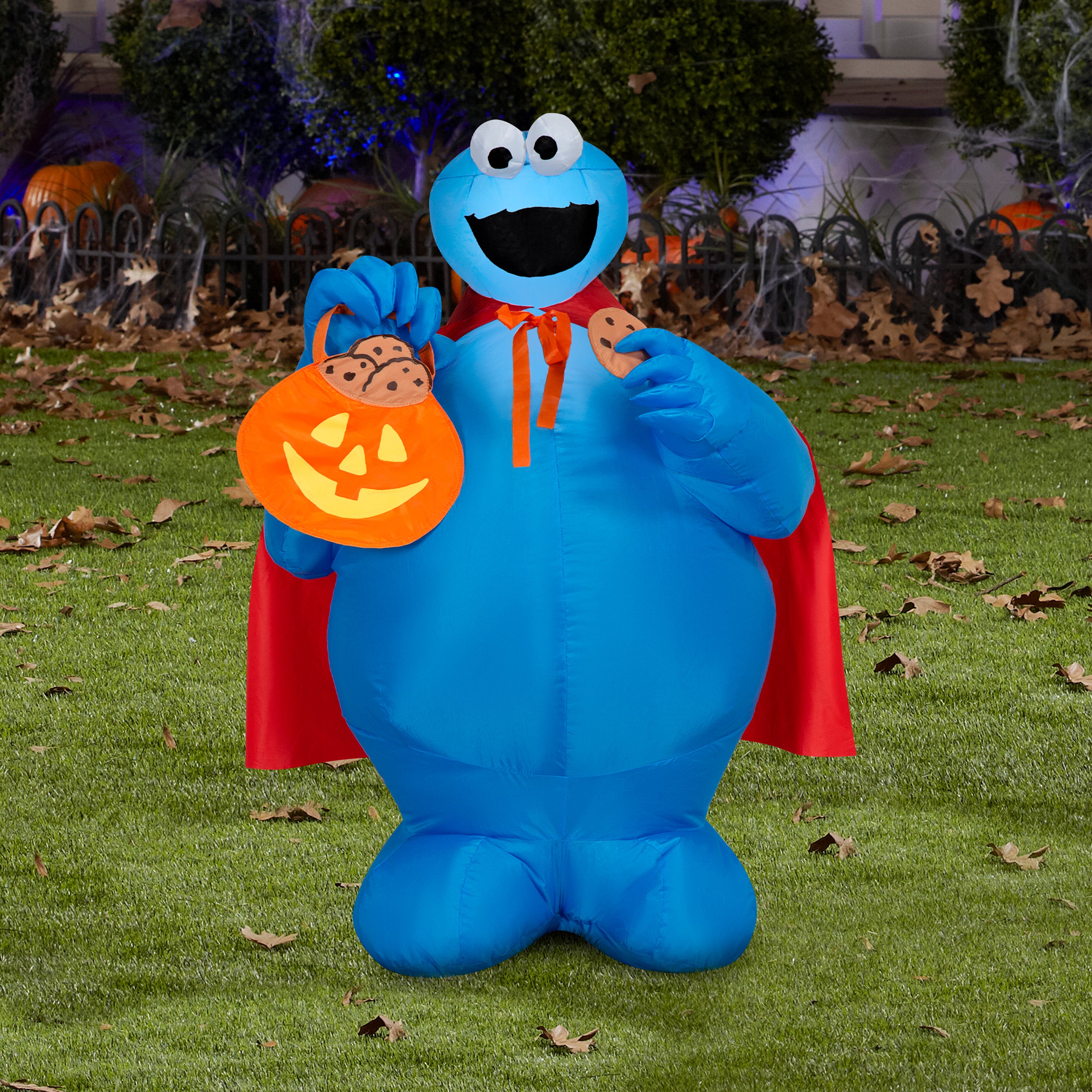 Gemmy Airblown Inflatable Cookie Monster w/Cape Sesame Street, 3 ft Tall, Multicolored