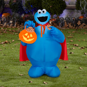 Gemmy Airblown Inflatable Cookie Monster w/Cape Sesame Street, 3 ft Tall, Multicolored
