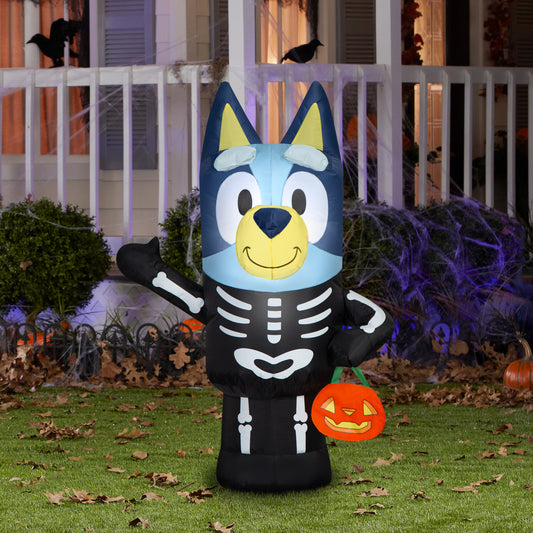 Gemmy Airblown Inflatable Bluey in Skeleton Costume Bluey, 3.5 ft Tall, Multicolored