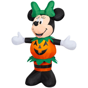Gemmy Airblown Inflatable Minnie Dressed In Pumpkin Outfit Disney, 3.5 ft Tall, Multicolored
