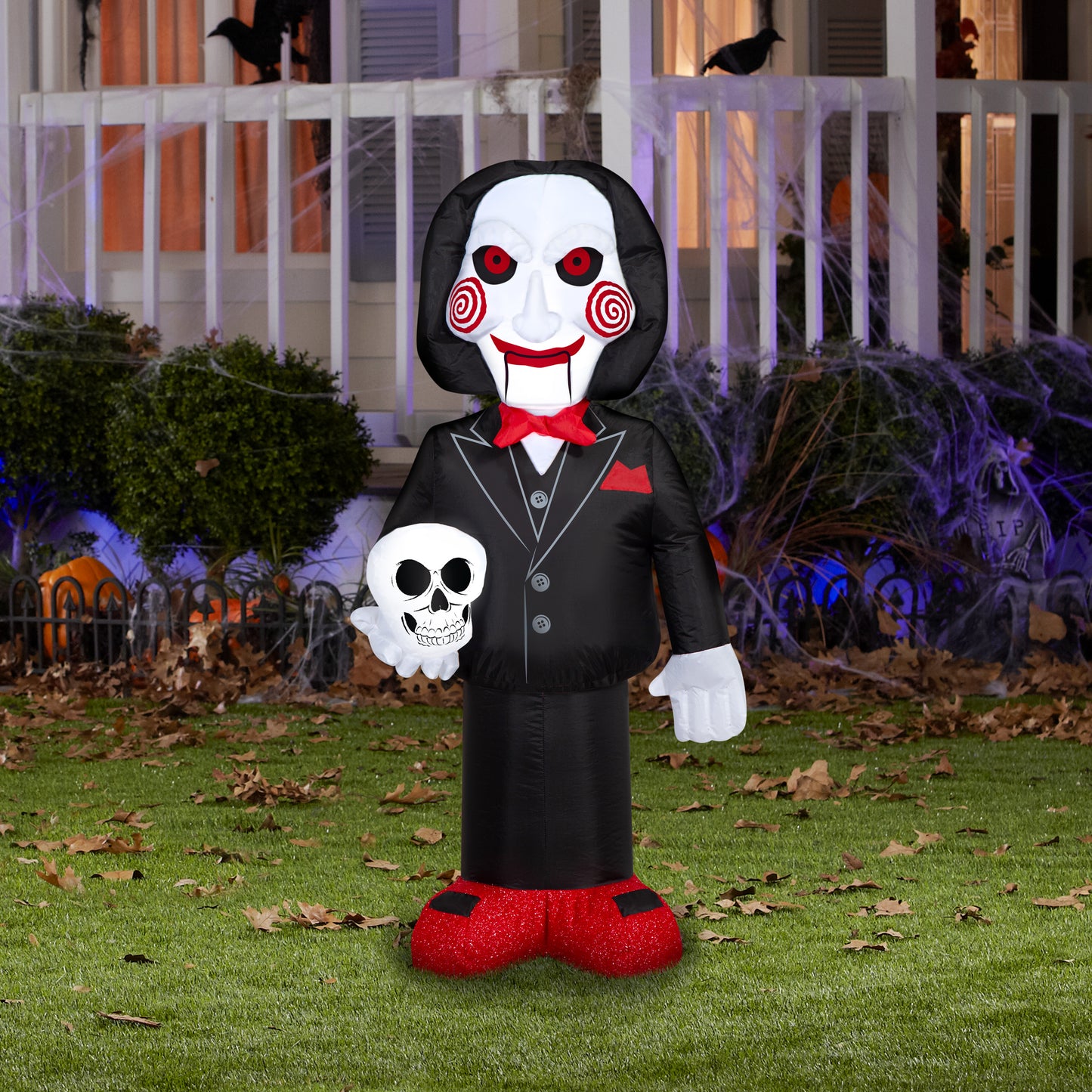 3.5-Ft Saw Billy the Puppet Holding Skull Halloween Inflatable lifestyle