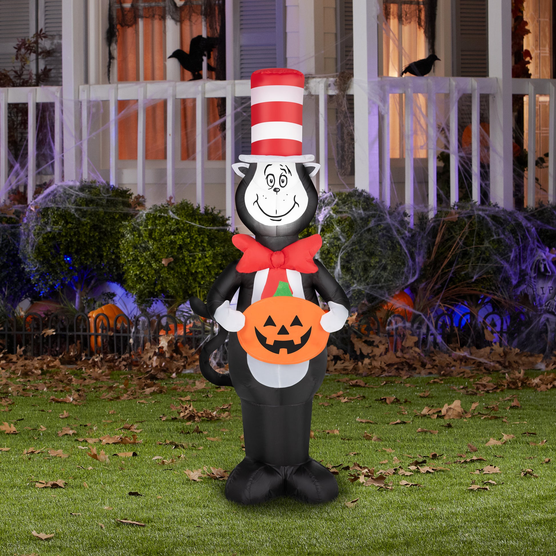 4-Ft Dr. Seuss Cat in the Hat with Jack-o'-Lantern Halloween Inflatable lifestyle