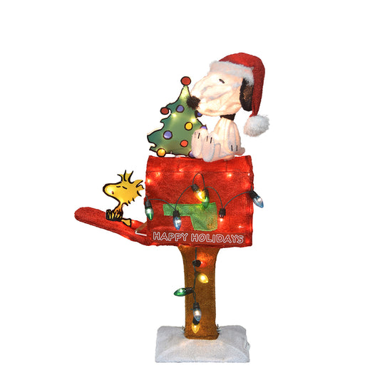 32-Inch Peanuts 3D Pre-Lit LED Yard Art Snoopy with Tree On Mailbox Christmas Décor