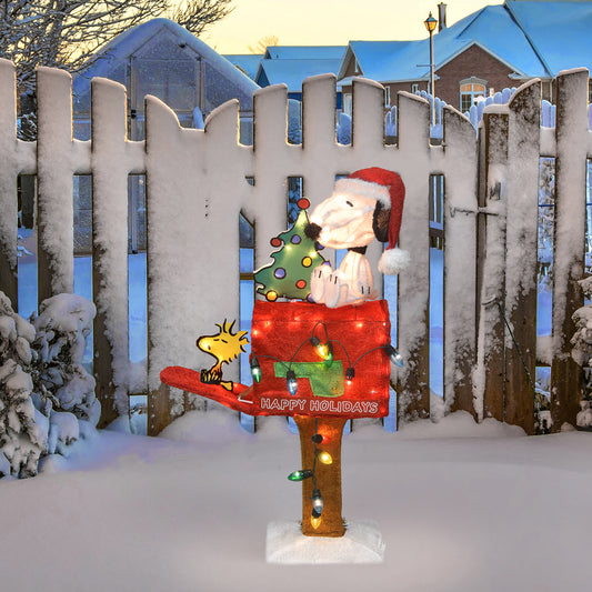 32-Inch Peanuts 3D Pre-Lit LED Yard Art Snoopy with Tree On Mailbox Christmas Décor lifestyle