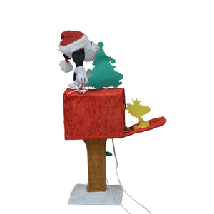 ProductWorks 32IN PEANUTS 3D PRE LIT LED YARD ART SNOOPY W/TREE ON MAILBOX, Red