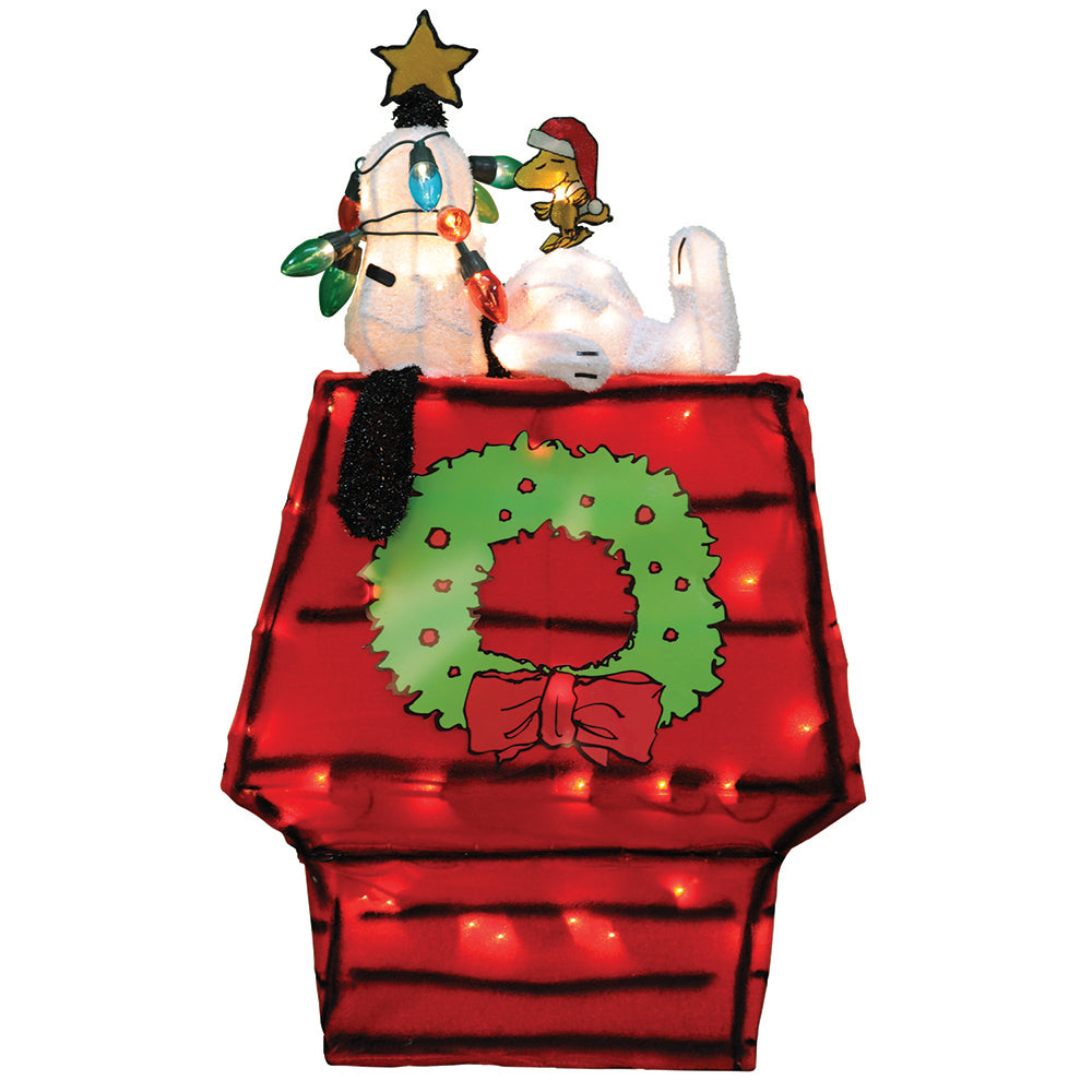 26-Inch Peanuts 3D LED Pre-Lit Yard Art Snoopy On Dog House With Star Christmas Décor
