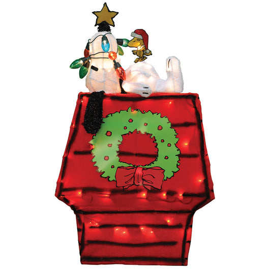 26-Inch Peanuts 3D LED Pre-Lit Yard Art Snoopy On Dog House With Star Christmas Décor