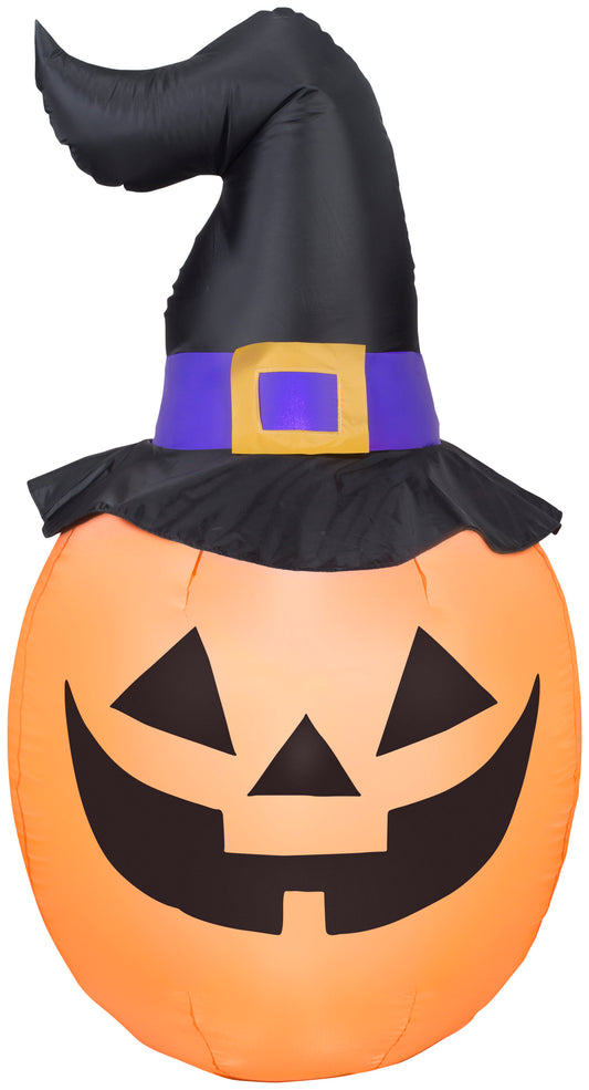 5' Pumpkin Wearing Witch Hat Halloween Inflatable