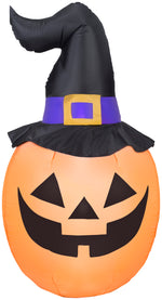 Load image into Gallery viewer, 5&#39; Airblown Pumpkin Wearing Witch Hat Halloween Inflatable
