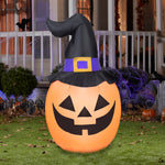 Load image into Gallery viewer, 5&#39; Airblown Pumpkin Wearing Witch Hat Halloween Inflatable
