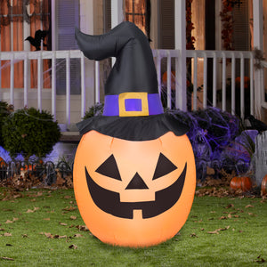 5' Airblown Pumpkin Wearing Witch Hat Halloween Inflatable