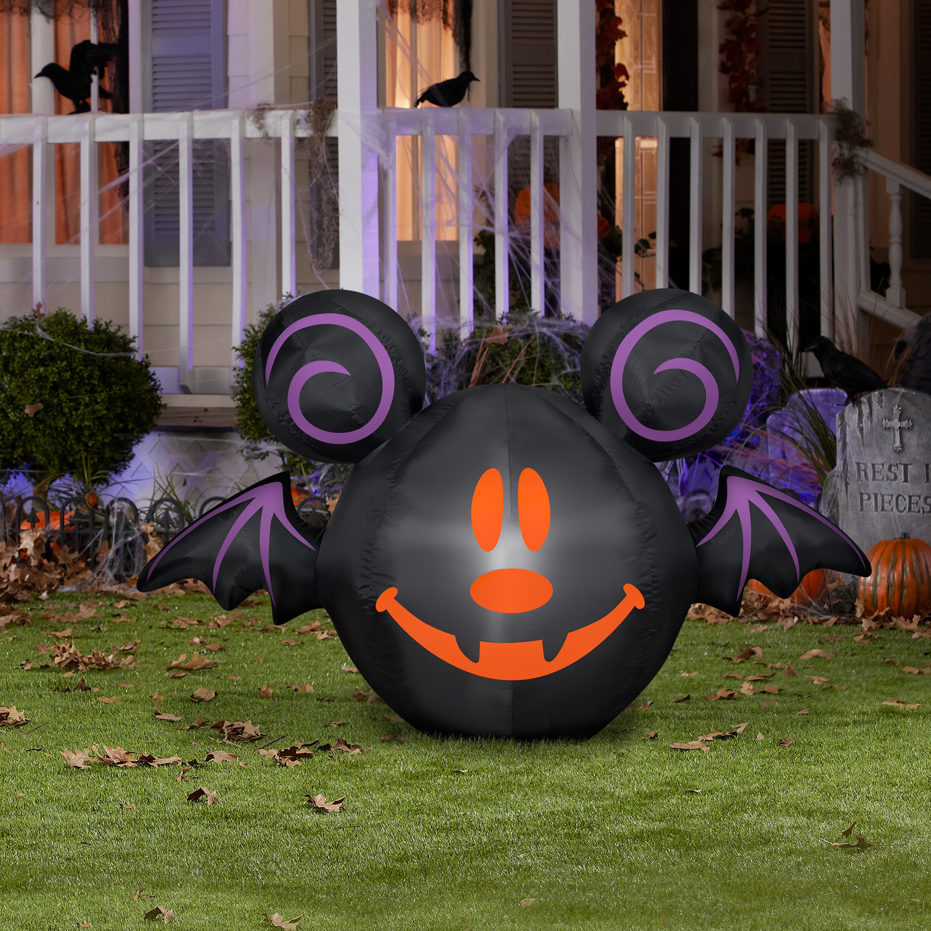 Gemmy Airblown Inflatable Mickey Mouse as Jack O' Lantern Bat, 3 ft Tall, black