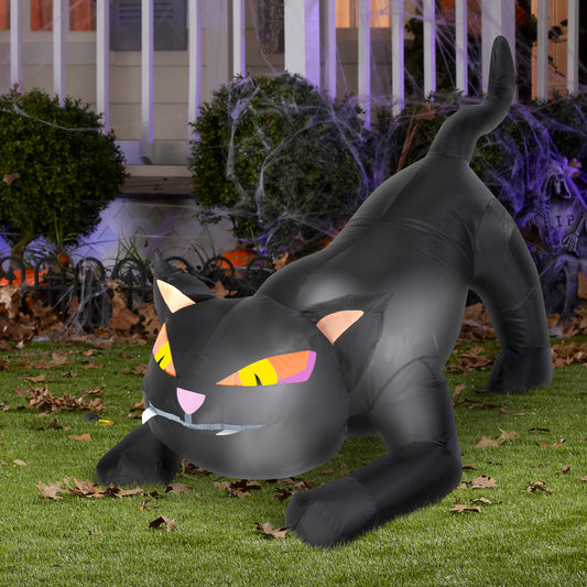 4' Wide Outdoor Black Cat w/ Tail Up Halloween Inflatable lifestyle