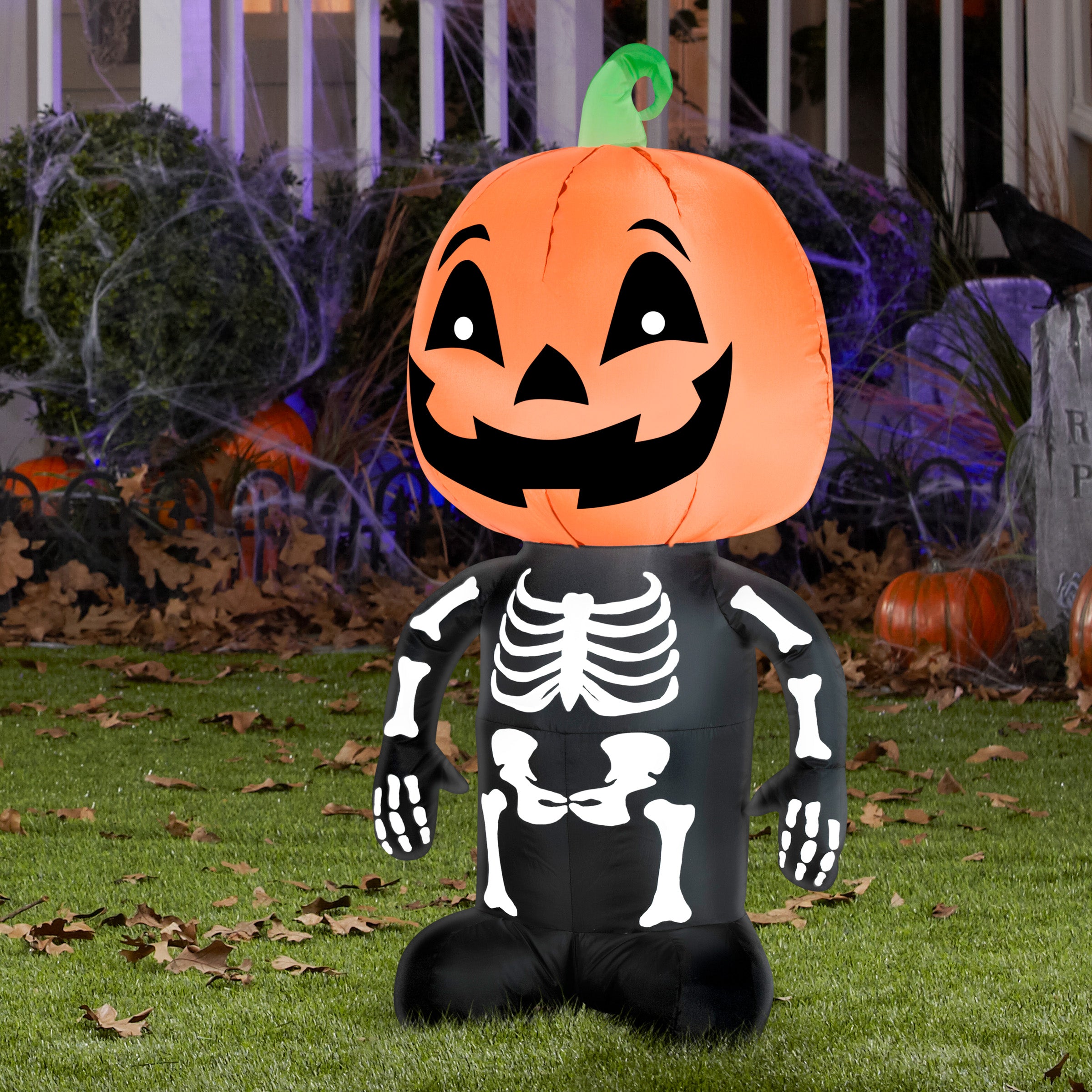 3.5' Airblown Outdoor Pumpkin Boy Skeleton Halloween Inflatable