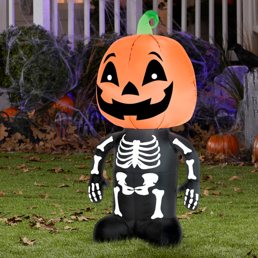 3.5' Outdoor Pumpkin Boy Skeleton Halloween Inflatable lifestyle