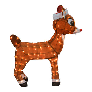 ProductWorks 36IN RUDOLPH  3D PRELIT YARD ART  RUDOLPH WITH SANTA HAT, Brown