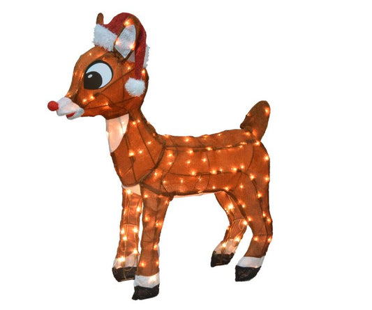 36-Inch Rudolph with Santa Hat Pre-Lit 3D Yard Art