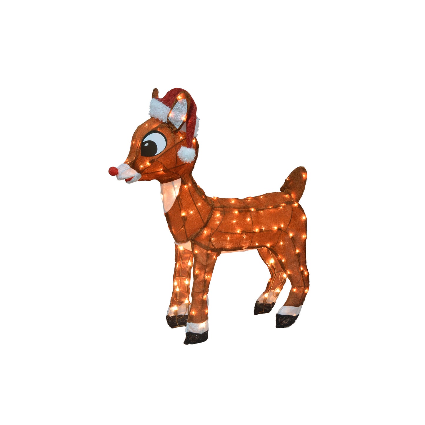 ProductWorks 36IN RUDOLPH  3D PRELIT YARD ART  RUDOLPH WITH SANTA HAT, Brown