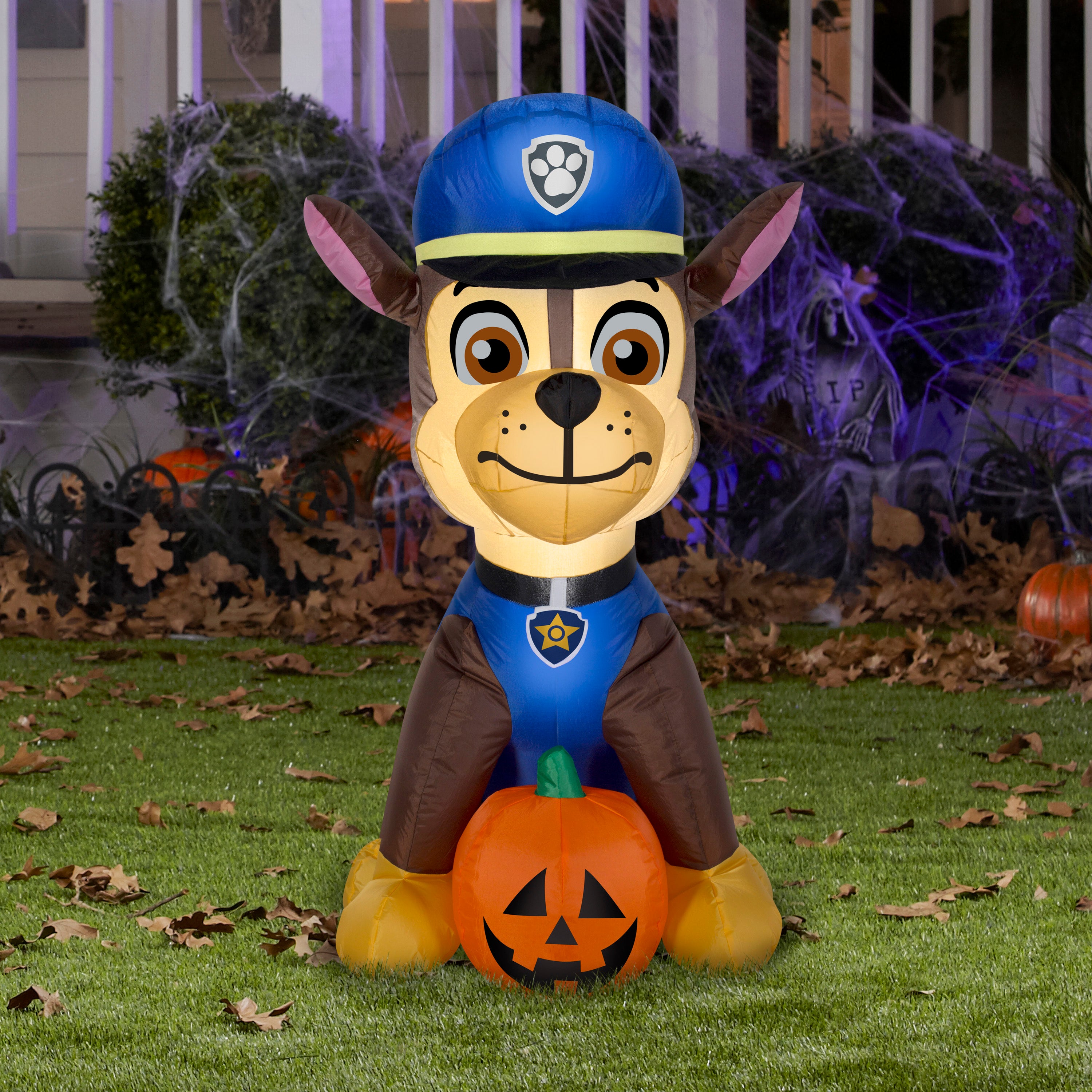 Gemmy Airblown Inflatable Paw Patrol Chase w/Pumpkin Nick, 3 ft Tall, Multicolored