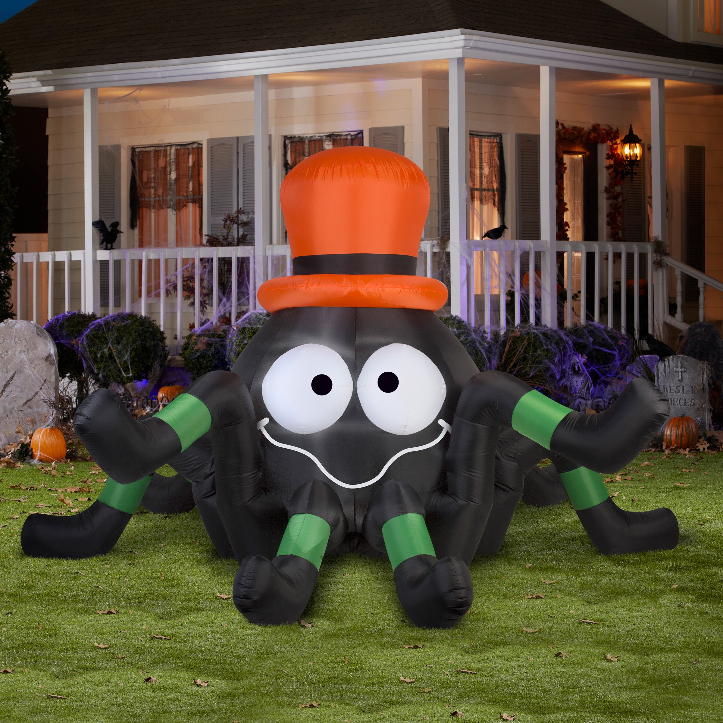 6' Wide Airblown Spider with Orange Hat Halloween Inflatable