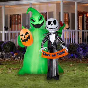Gemmy Airblown Jack Skellington w/Oogie Boogie Scene Disney , 6.5 ft Tall, Multicolored