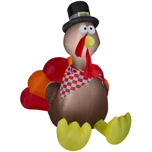 Thanksgiving Inflatable Turkey with Checkered Scarf, 6 ft Tall