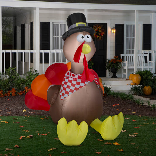 Thanksgiving Inflatable Turkey with Checkered Scarf, 6 ft Tall lifestyle