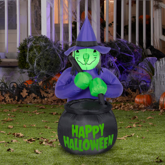 Inflatable Witch with Caldron Happy Halloween Decorations lifestyle
