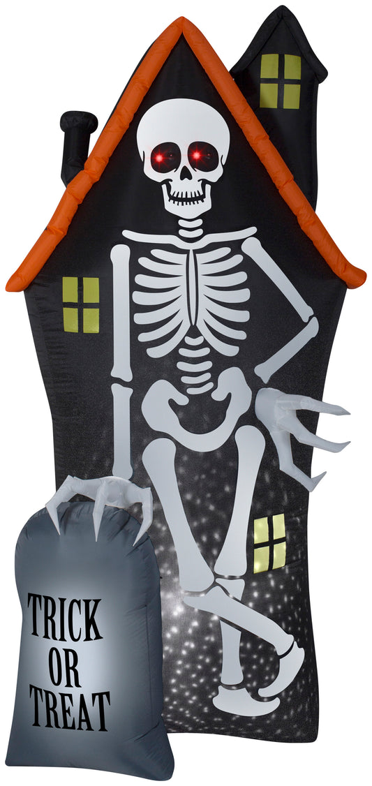 8' Projection Skeleton and Haunted House Tombstone Scene Halloween Inflatable