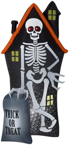 8' Projection Airblown Skeleton and Haunted House Tombstone Scene Halloween Inflatable