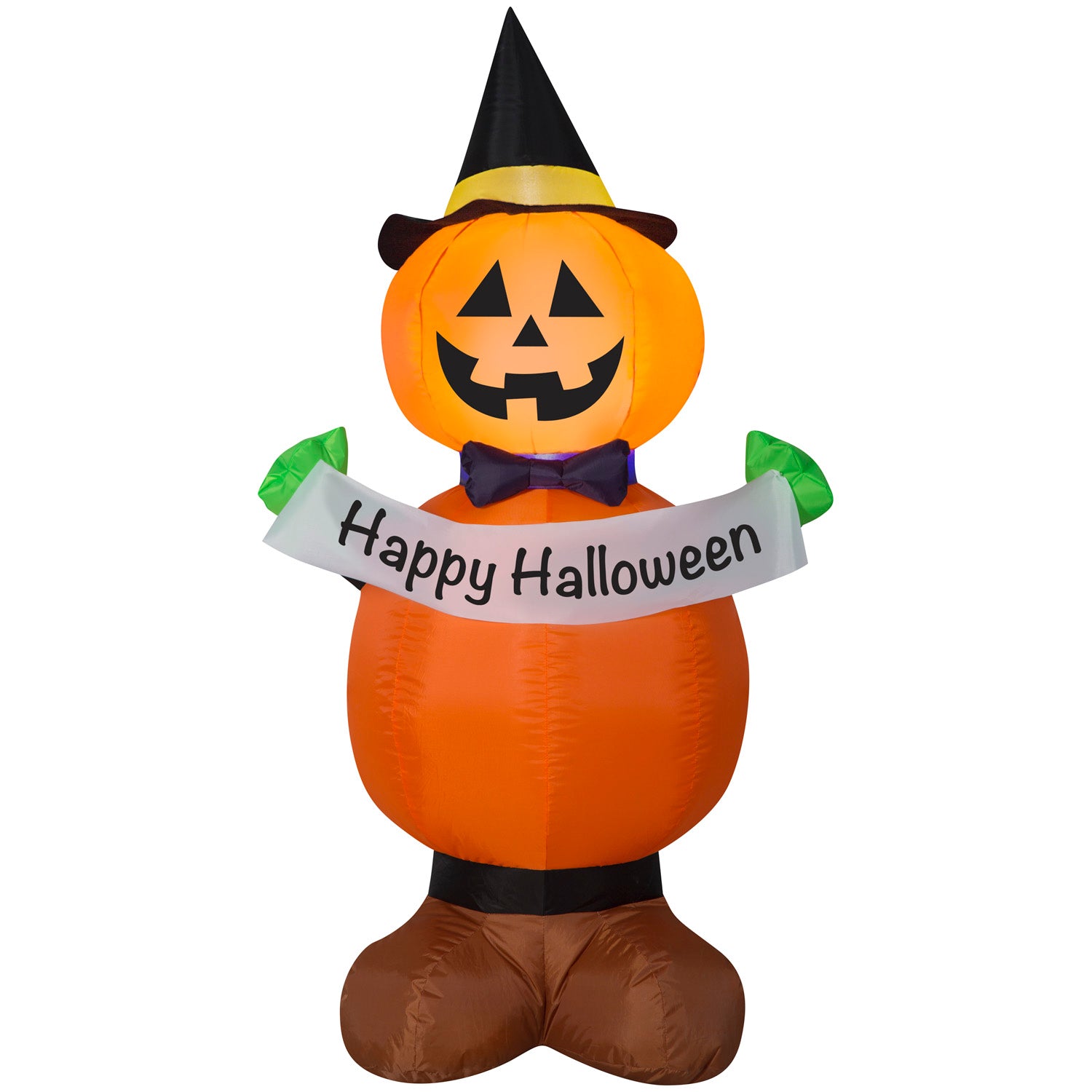 Gemmy Halloween Inflatable Jack O' Lantern Stack with Banner, 4 ft Tall, Multi