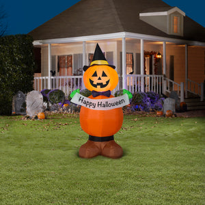 Gemmy Halloween Inflatable Jack O' Lantern Stack with Banner, 4 ft Tall, Multi
