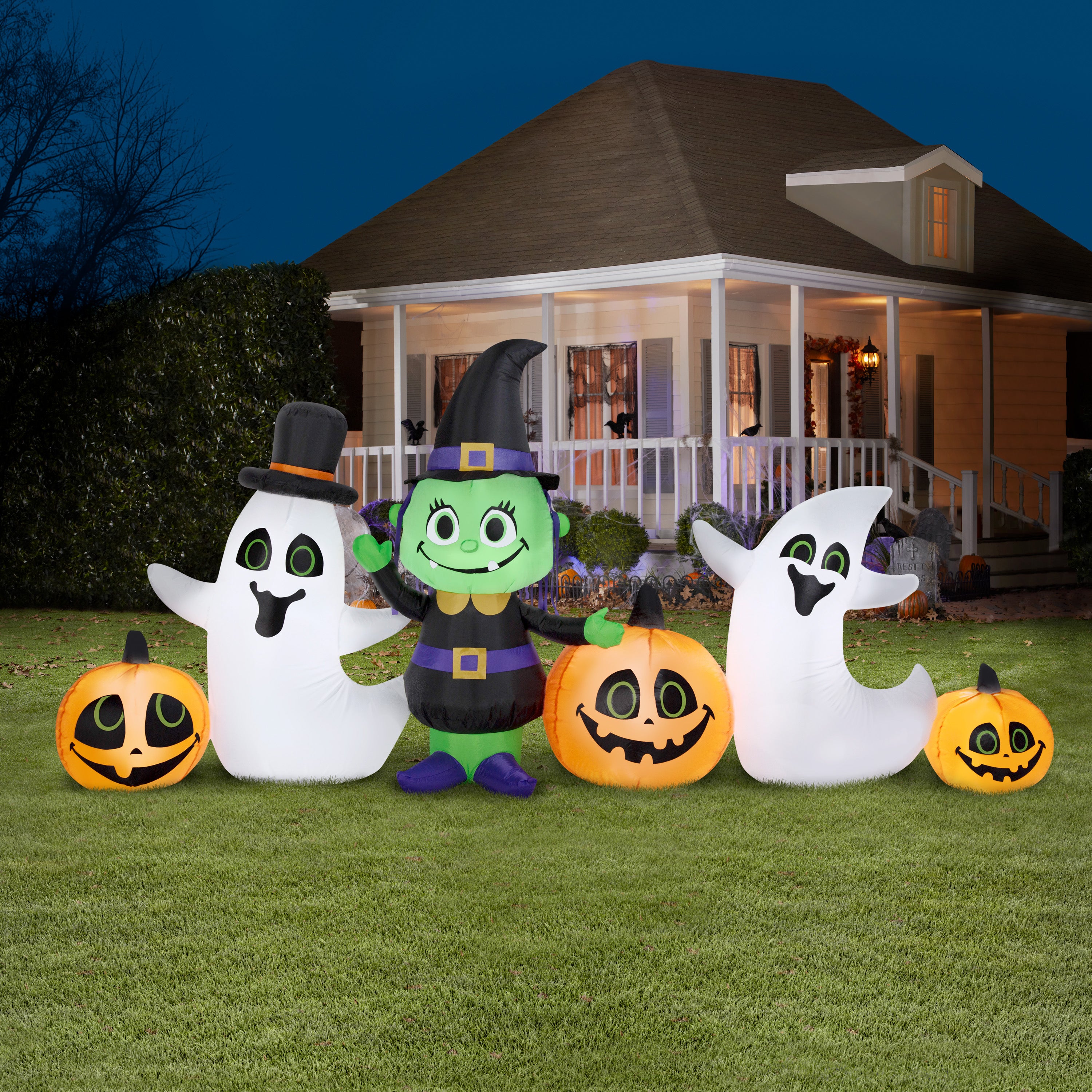Gemmy Airblown Witch Ghost and JOL Collection Scene OPP , 4 ft Tall, Multicolored