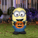 Load image into Gallery viewer, 3&#39; Airblown Minion Dave Holding Pumpkin Halloween Inflatable
