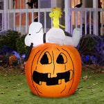 Load image into Gallery viewer, Gemmy Inflatable Halloween Yard Decoration Snoopy Woodstock Pumpkin Lighted Airblown 4.5 Foot
