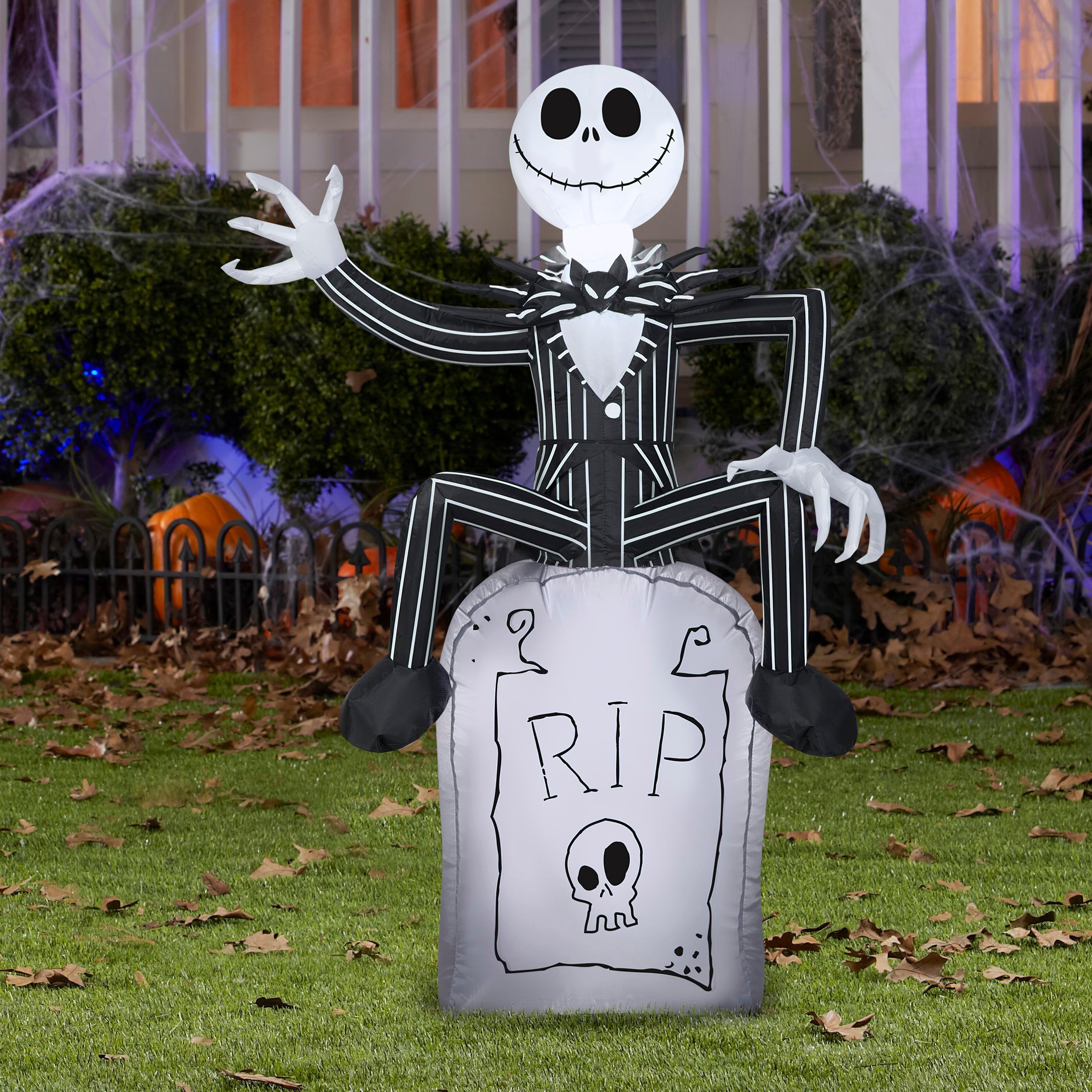 Gemmy Airblown Inflatable Jack Skellington on Tombstone Disney, 3.5 ft Tall, Multicolored