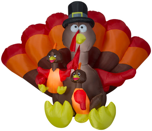 8.5' Inflatable Turkey Family Scene Outdoor Thanksgiving Autumn Yard Decor