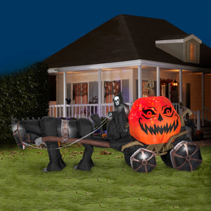 14 ft. Projection Inflatable-Fire and Ice Grim Reaper Carriage Outdoor Yard Halloween Decor