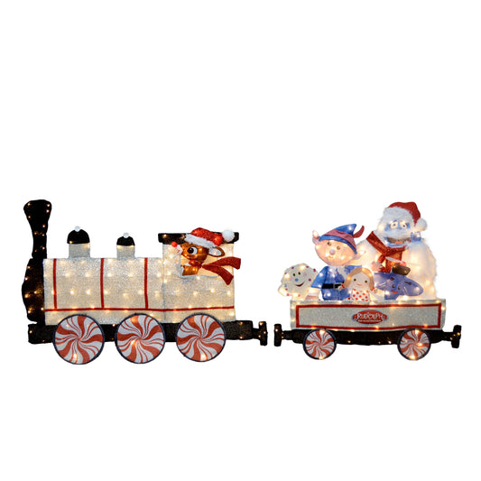 79-Inch Rudolph Pre-Lit LED 2D Yard Art Two-Piece Train Set Christmas Décor