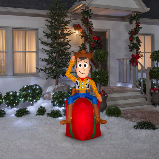 5.5' Toy Story Woody on Present Disney Christmas Inflatable lifestyle